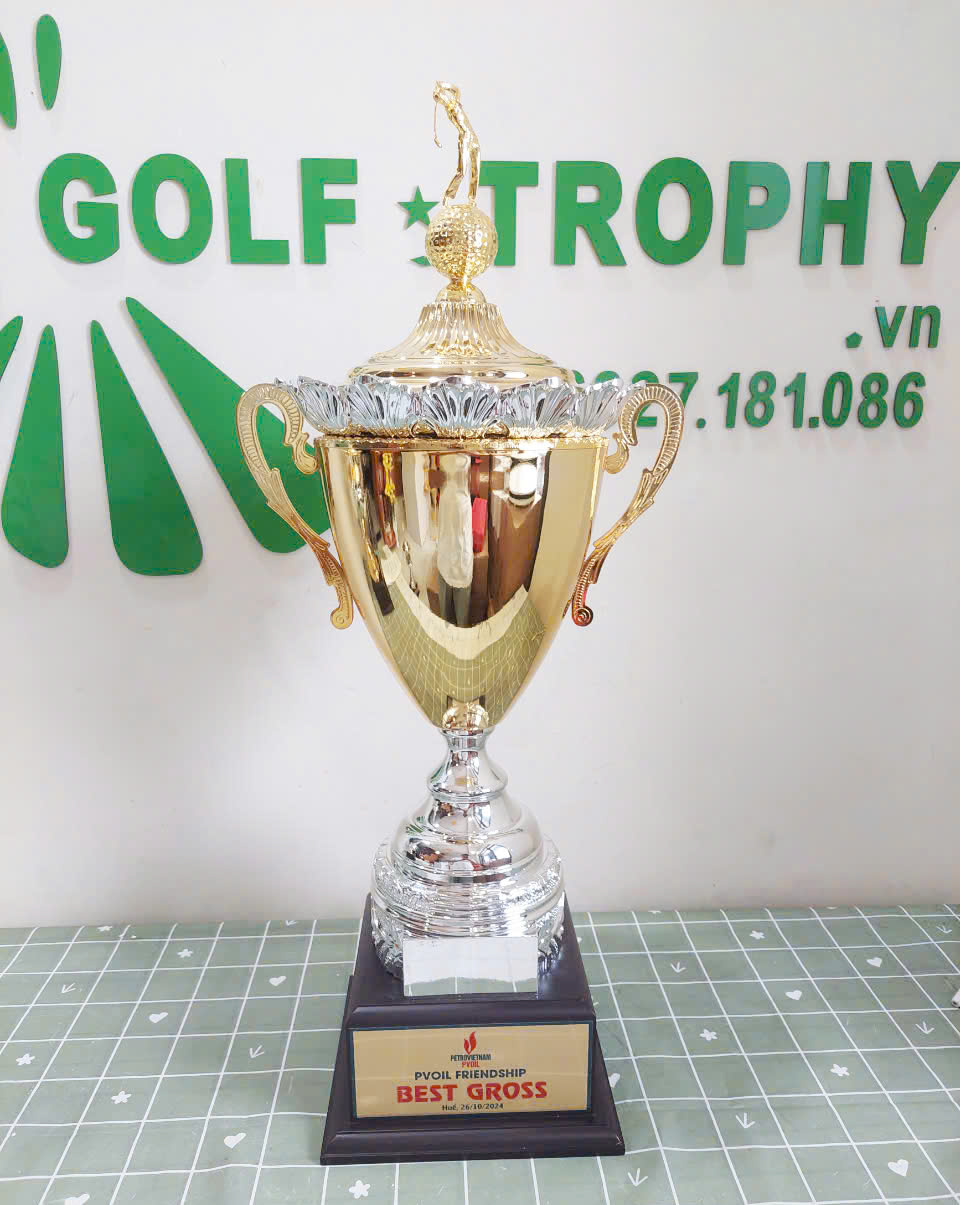 Cúp golf lim loại màu vàng cao cấp